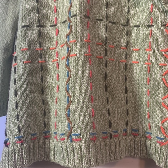 Christopher & banks sweater 3/4 sleeve hand embroidered light green crossover L - Picture 4 of 11